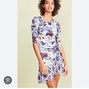 DVF Lila Flora Ruched Flounce Dress size Medium